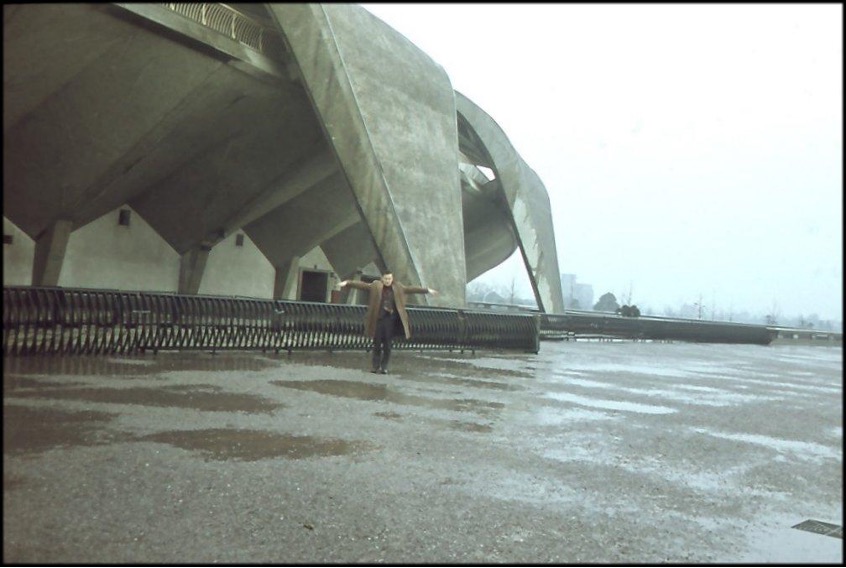 Raine Karp in front of Komazawa Olympic Park Stadium (Murata Masachika Architects, 1964) in 1969. Courtesy of Estonian Museum of Architecture